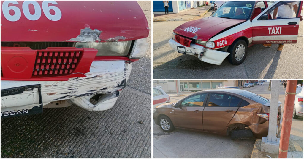 VIDEO: Conductora no respetó preferencia e impacta a taxi en el centro de Coatzacoalcos.