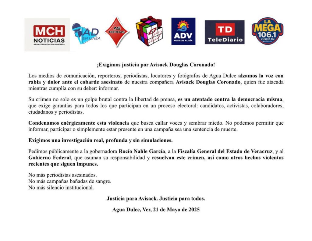 Periodistas del sur de Veracruz se declaran en paro de cobertura electoral tras el 4s3sin4t0 de Avisack Douglas 