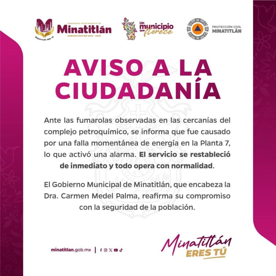 Autoridades aclaran origen de fumarolas en Planta 7 del complejo petroquímico Autoridades aclaran origen de fumarolas en Planta 7 del complejo petroquímico