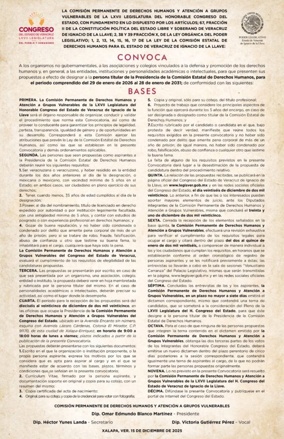 Emite Comisión la convocatoria para designar titular de la CEDH Emite Comisión la convocatoria para designar titular de la CEDH