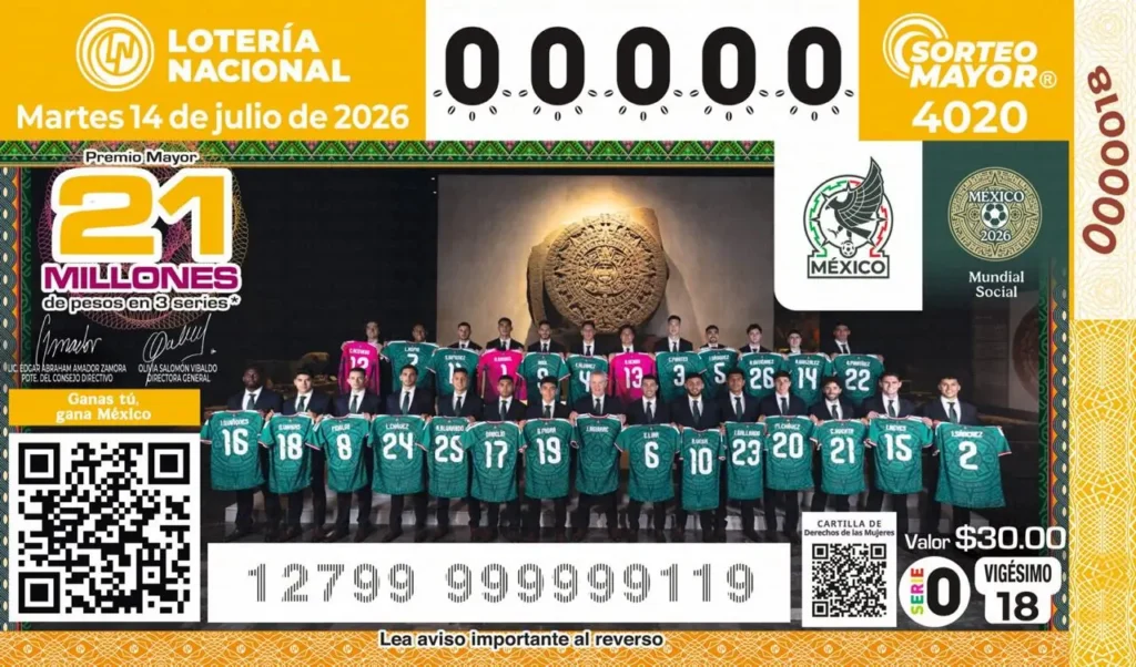 Lotería Nacional lanza billete conmemorativo de la Selección Mexicana rumbo al Mundial